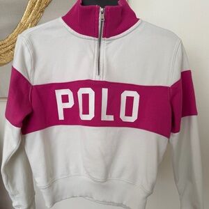 Polo by Ralph Lauren Girls Fuchsia and White Quarter Zip Sweater